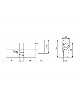 Цилиндровый Fuaro (Фуаро) механизм (200 ZM/80) 2000ZM Knob 80 (35+10+35) BL-24 черный 5Key с вертушкой