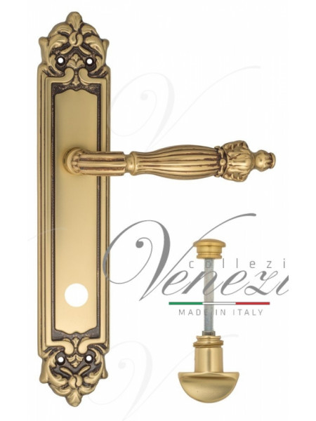 Ручка дверная на планке с фиксатором Venezia Olimpo WC-2 PL96 французское золото + коричневый