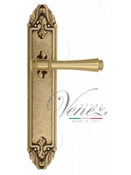 Ручка дверная на планке проходная Venezia Callisto PL90 французское золото + коричневый
