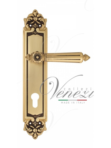 Ручка дверная на планке с фиксатором Venezia Castello CYL PL96 французское золото + коричневый