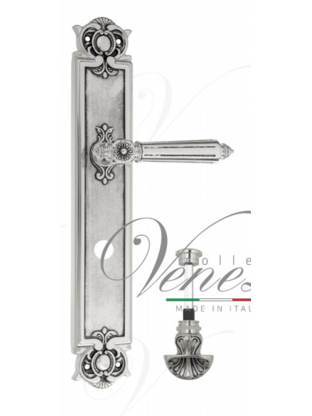 Ручка дверная на планке с фиксатором Venezia Castello WC-4 PL97 натуральное серебро + черный