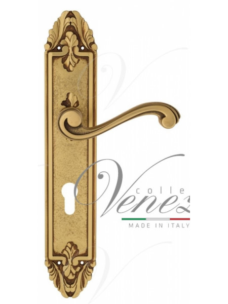 Ручка дверная на планке под цилиндр Venezia Vivaldi CYL PL90 французское золото + коричневый