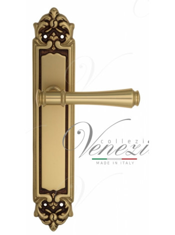 Ручка дверная на планке проходная Venezia Callisto PL96 французское золото + коричневый
