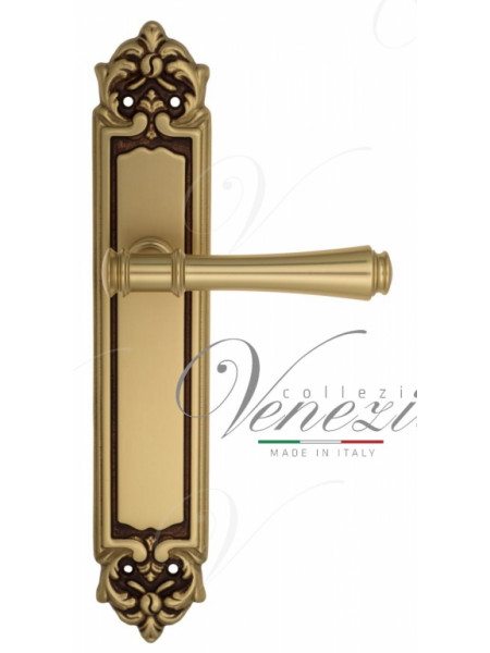 Ручка дверная на планке проходная Venezia Callisto PL96 французское золото + коричневый