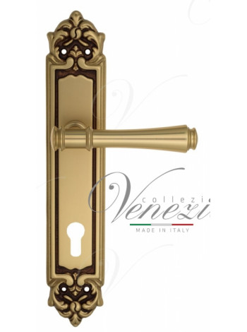 Ручка дверная на планке под цилиндр Venezia Callisto CYL PL96 французское золото + коричневый