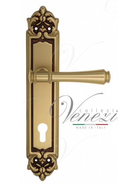 Ручка дверная на планке под цилиндр Venezia Callisto CYL PL96 французское золото + коричневый
