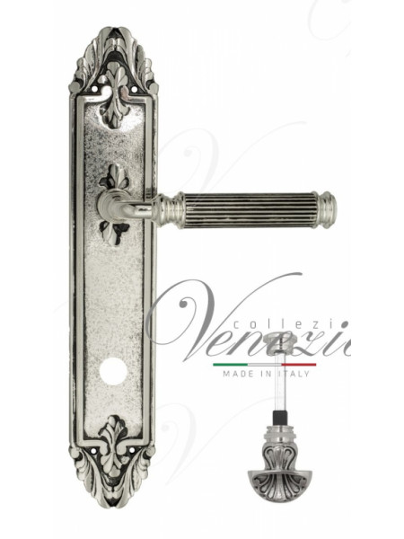 Ручка дверная на планке с фиксатором Venezia Mosca WC-4 PL90 натуральное серебро + черный