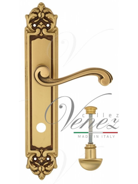Ручка дверная на планке с фиксатором Venezia Vivaldi WC-2 PL96 французское золото + коричневый