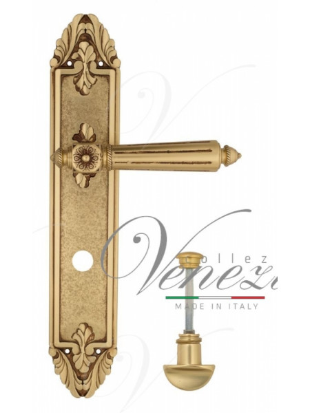 Ручка дверная на планке с фиксатором Venezia Castello WC-2 PL90 французское золото + коричневый