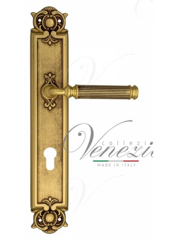 Ручка дверная на планке под цилиндр Venezia Mosca CYL PL97 французское золото + коричневый
