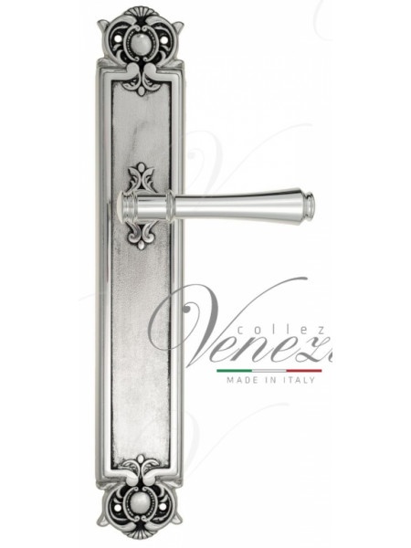 Ручка дверная на планке проходная Venezia Callisto PL97 натуральное серебро + черный