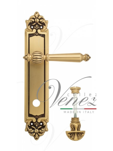 Ручка дверная на планке с фиксатором Venezia Pellestrina WC-4 PL96 французское золото + коричневый