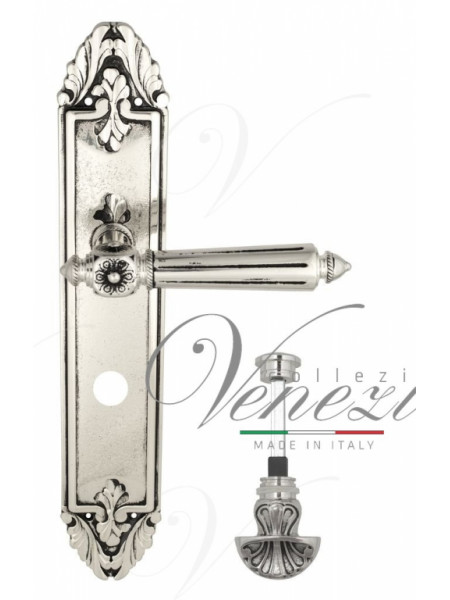 Ручка дверная на планке с фиксатором Venezia Castello WC-4 PL90 натуральное серебро + черный