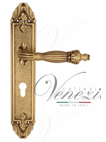 Ручка дверная на планке под цилиндр Venezia Olimpo CYL PL90 французское золото + коричневый