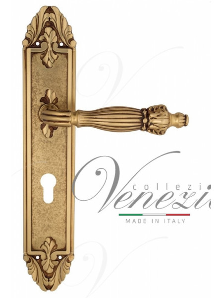 Ручка дверная на планке под цилиндр Venezia Olimpo CYL PL90 французское золото + коричневый