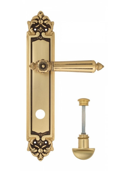 Ручка дверная на планке с фиксатором Venezia Castello WC-2 PL96 французское золото + коричневый