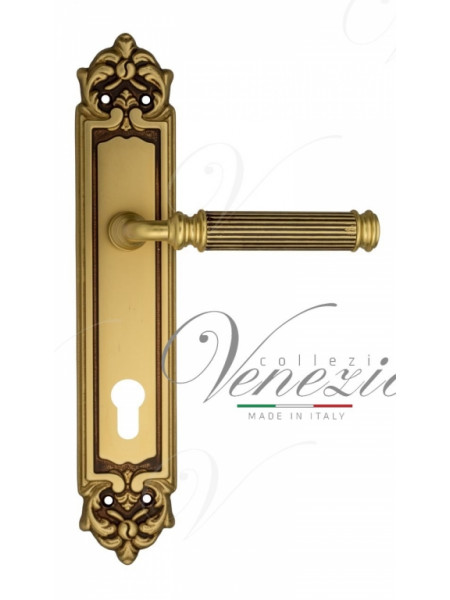 Ручка дверная на планке под цилиндр Venezia Mosca CYL PL96 французское золото + коричневый