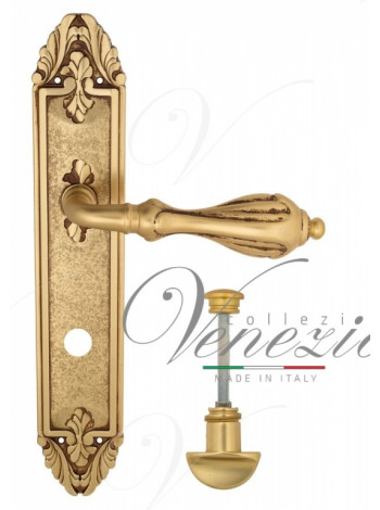 Ручка дверная на планке с фиксатором Venezia Anafesto WC-2 PL90 французское золото + коричневый