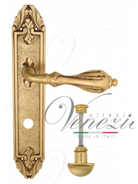 Ручка дверная на планке с фиксатором Venezia Anafesto WC-2 PL90 французское золото + коричневый