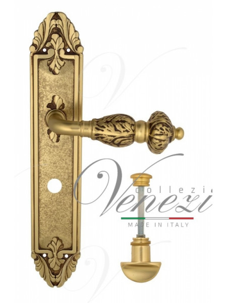 Ручка дверная на планке с фиксатором Venezia Lucrecia WC-2 PL90 французское золото + коричневый