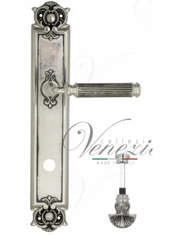 Ручка дверная на планке с фиксатором Venezia Mosca WC-4 PL97 натуральное серебро + черный