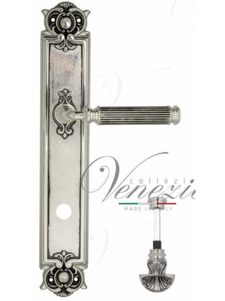 Ручка дверная на планке с фиксатором Venezia Mosca WC-4 PL97 натуральное серебро + черный