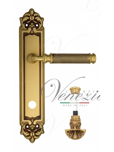 Ручка дверная на планке с фиксатором Venezia Mosca WC-4 PL96 французское золото + коричневый