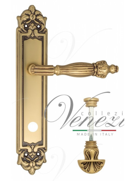 Ручка дверная на планке с фиксатором Venezia Olimpo WC-4 PL96 французское золото + коричневый
