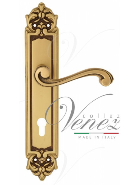 Ручка дверная на планке под цилиндр Venezia Vivaldi CYL PL96 французское золото + коричневый