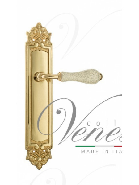 Ручка дверная на планке проходная Venezia Colosseo белая керамика паутинка PL96 полированная латунь