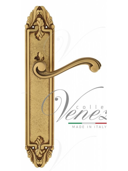 Ручка дверная на планке проходная Venezia Vivaldi PL90 французское золото + коричневый