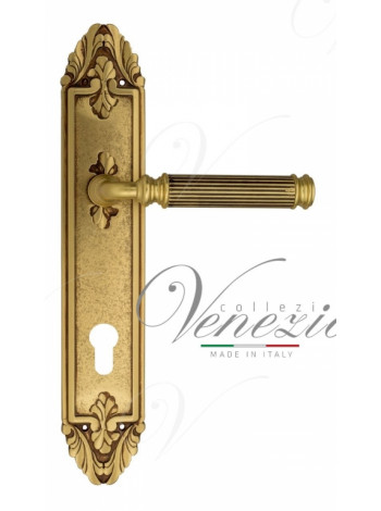 Ручка дверная на планке под цилиндр Venezia Mosca CYL PL90 французское золото + коричневый