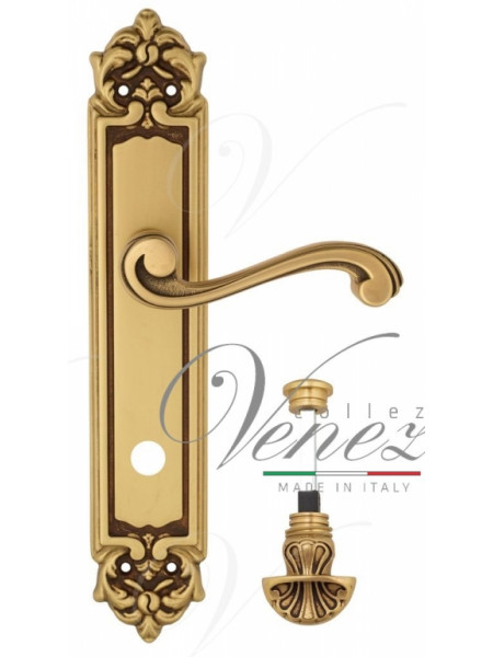 Ручка дверная на планке с фиксатором Venezia Vivaldi WC-4 PL96 французское золото + коричневый
