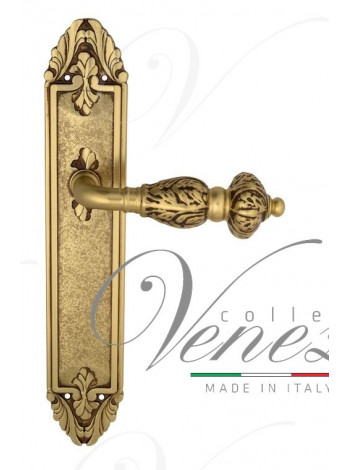 Ручка дверная на планке проходная Venezia Lucrecia PL90 французское золото + коричневый