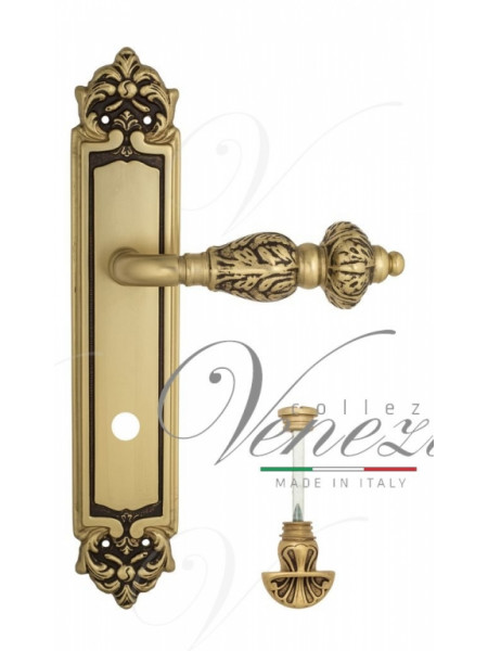 Ручка дверная на планке с фиксатором Venezia Lucrecia WC-4 PL96 французское золото + коричневый