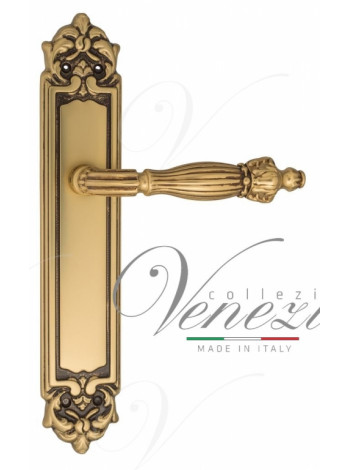 Ручка дверная на планке проходная Venezia Olimpo PL96 французское золото + коричневый