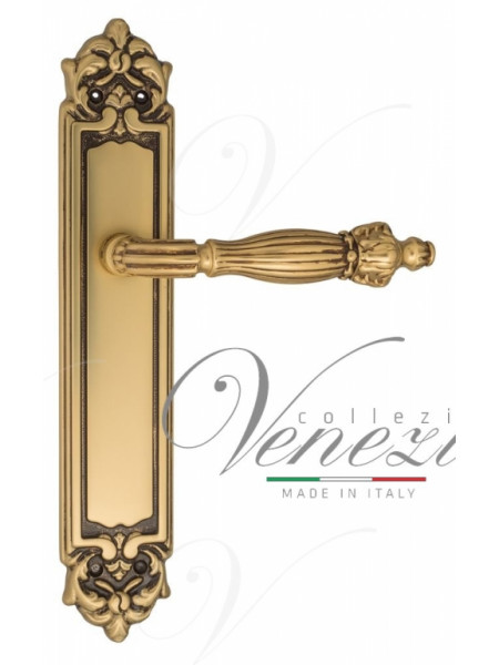 Ручка дверная на планке проходная Venezia Olimpo PL96 французское золото + коричневый