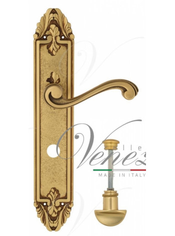 Ручка дверная на планке с фиксатором Venezia Vivaldi WC-2 PL90 французское золото + коричневый