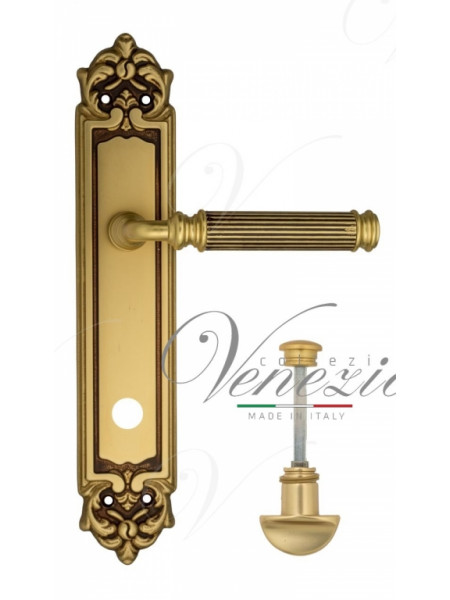Ручка дверная на планке с фиксатором Venezia Mosca WC-2 PL96 французское золото + коричневый
