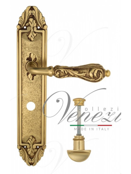 Ручка дверная на планке с фиксатором Venezia Monte Cristo WC-2 PL90 французское золото + коричневый