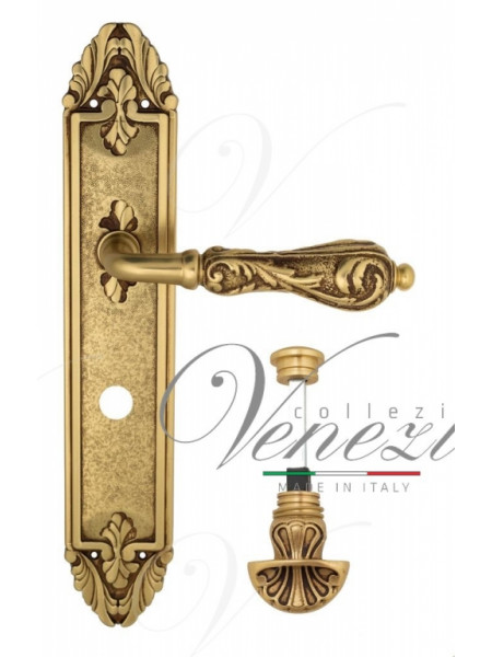 Ручка дверная на планке с фиксатором Venezia Monte Cristo WC-4 PL90 французское золото + коричневый