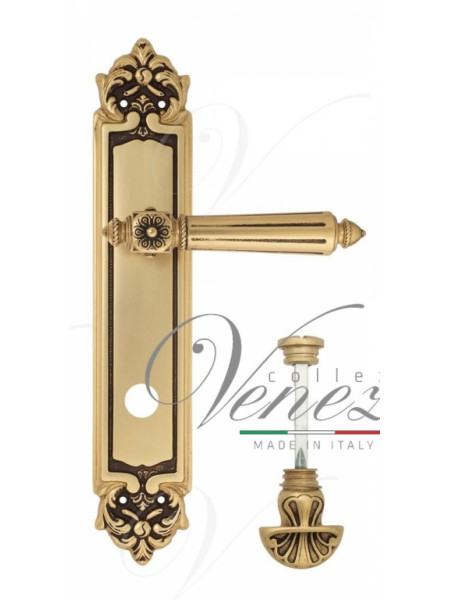 Ручка дверная на планке с фиксатором Venezia Castello WC-4 PL96 французское золото + коричневый
