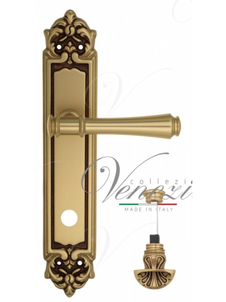 Ручка дверная на планке с фиксатором Venezia Callisto WC-4 PL96 французское золото + коричневый