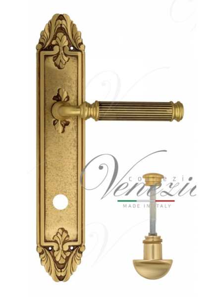 Ручка дверная на планке с фиксатором Venezia Mosca WC-2 PL90 французское золото + коричневый