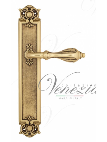 Ручка дверная на планке проходная Venezia Anafesto PL97 французское золото + коричневый