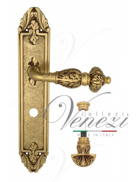 Ручка дверная на планке с фиксатором Venezia Lucrecia WC-4 PL90 французское золото + коричневый