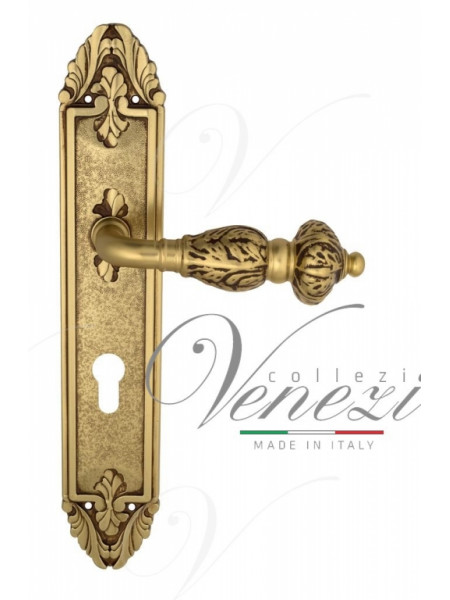 Ручка дверная на планке под цилиндр Venezia Lucrecia CYL PL90 французское золото + коричневый