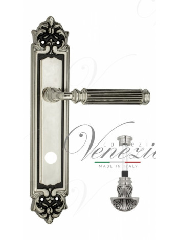 Ручка дверная на планке с фиксатором Venezia Mosca WC-4 PL96 натуральное серебро + черный