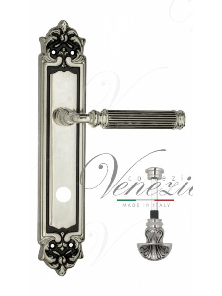 Ручка дверная на планке с фиксатором Venezia Mosca WC-4 PL96 натуральное серебро + черный