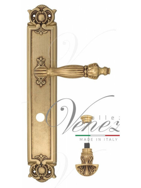 Ручка дверная на планке с фиксатором Venezia Olimpo WC-4 PL97 французское золото + коричневый